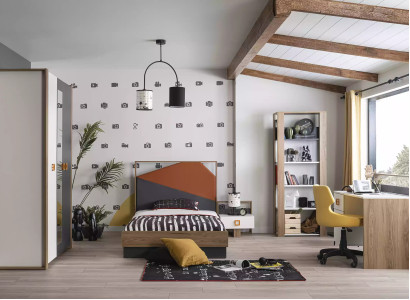 Childrens room Suite Bed Frame Bed Set Desk Gray 5pcs Wood